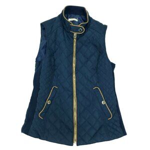 Rosette Vest Jacket Womens Small Blue Quilted Full Zip Pockets Lined